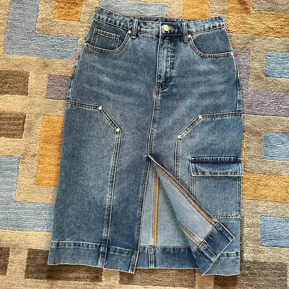 ee:some Denim Pencil Skirt Women's Size S Front Slit NWOT